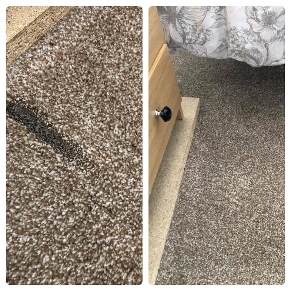 Carpet before and after debris removal side by side