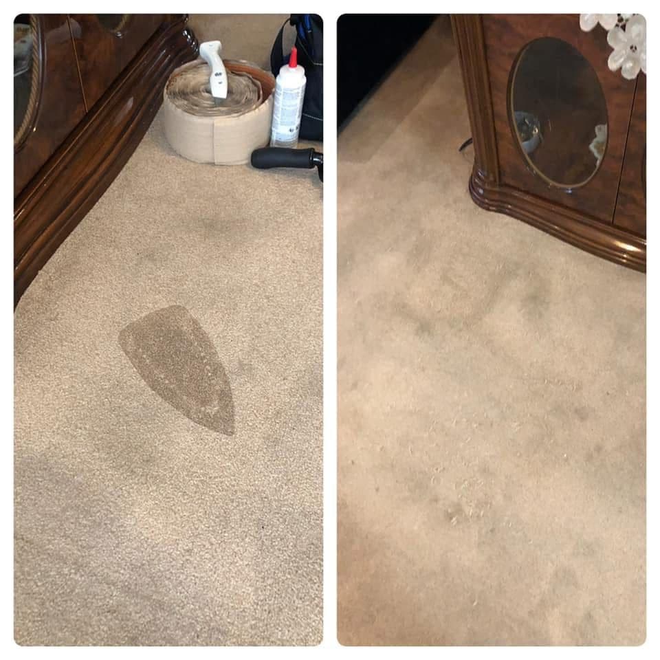 Carpet stain before and after cleaning side by side