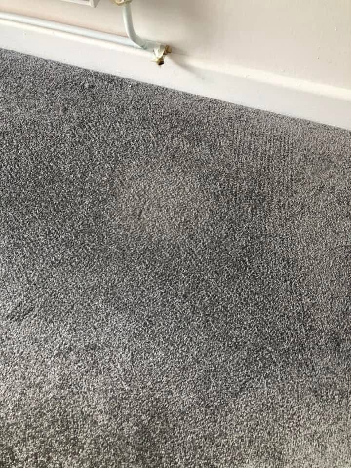 Grey carpet with stain mark before cleaning
