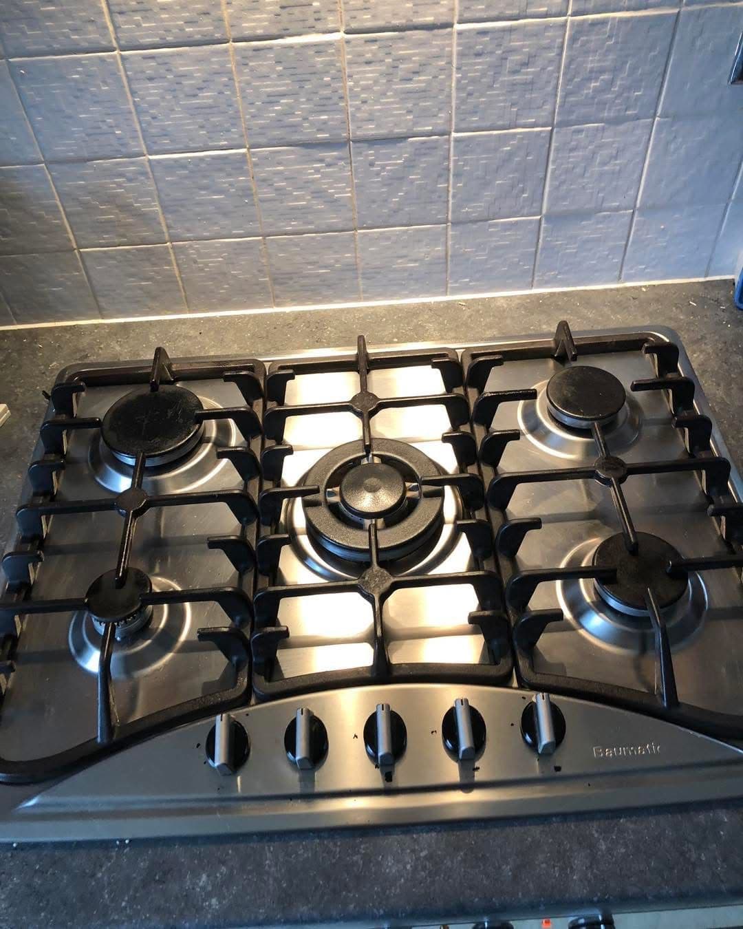 Sparkling clean Baumatic 5-burner gas hob after professional clean